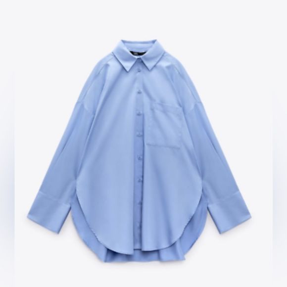 NWT ZARA WOMAN OVERSIZED SATIN EFFECT POPLIN BUTTON DOWN SHIRT - Picture 7 of 10